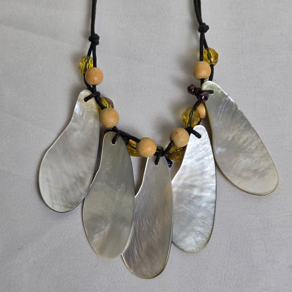 Bohemian‎ Beachy Bib Necklace, Iridescent Pendants Beaded Cord - Picture 6 of 9